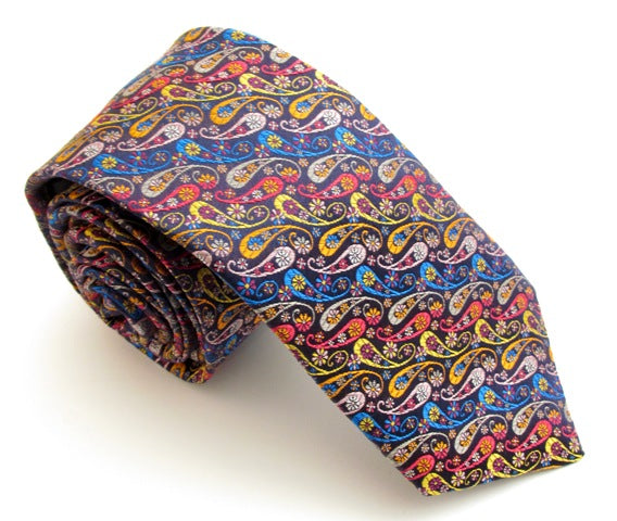 Limited Edition Black Silk Tie with Small Multicoloured Paisleys by Van Buck