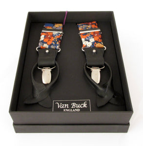 Thorpe Orange Tie & Trouser Braces Set Made with Liberty Fabric 