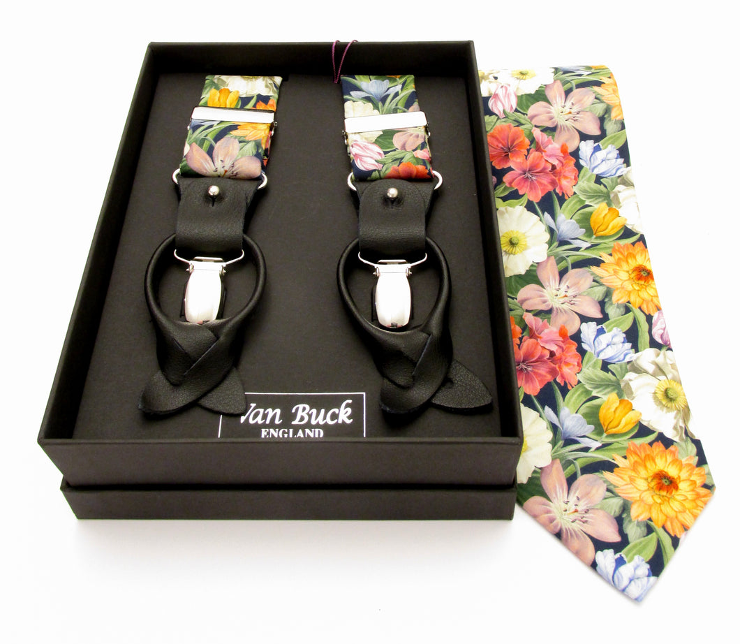 Melody Blooms Tie & Trouser Braces Gift Set Made with Liberty Fabric