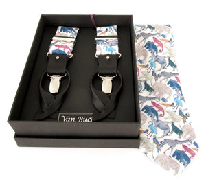 Queue for the Zoo Tie & Trouser Braces Gift Set Made with Liberty Fabric