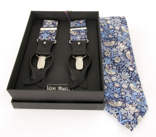 Strawberry Thief Tie & Trouser Braces Set Made with Liberty Fabric 