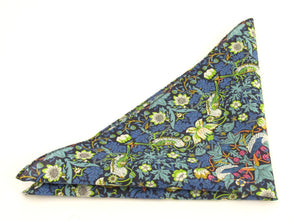 Strawberry Thief Cotton Green Pocket Square Made with Liberty Fabric