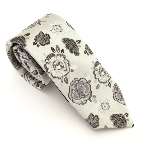Limited Edition Silver Grey Floral Silk Tie by Van Buck 