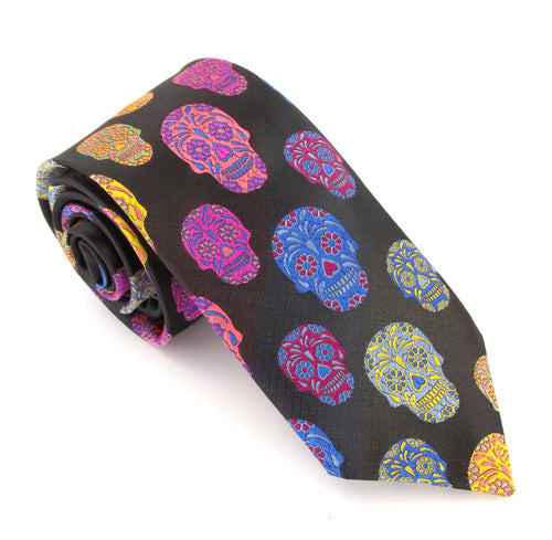 Limited Edition Black Multicoloured Skull Silk Tie by Van Buck 