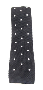 Navy Blue Knitted Tie with White Embroidered Dots by Van Buck