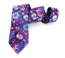 Limited Edition Navy & Pink Flowers Silk Tie
