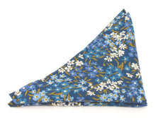 Sea Blossom Blue Cotton Pocket Square Made with Liberty Fabric 