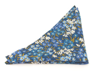 Sea Blossom Blue Cotton Pocket Square Made with Liberty Fabric 