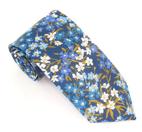 Sea Blossom Blue Cotton Tie Made with Liberty Fabric 