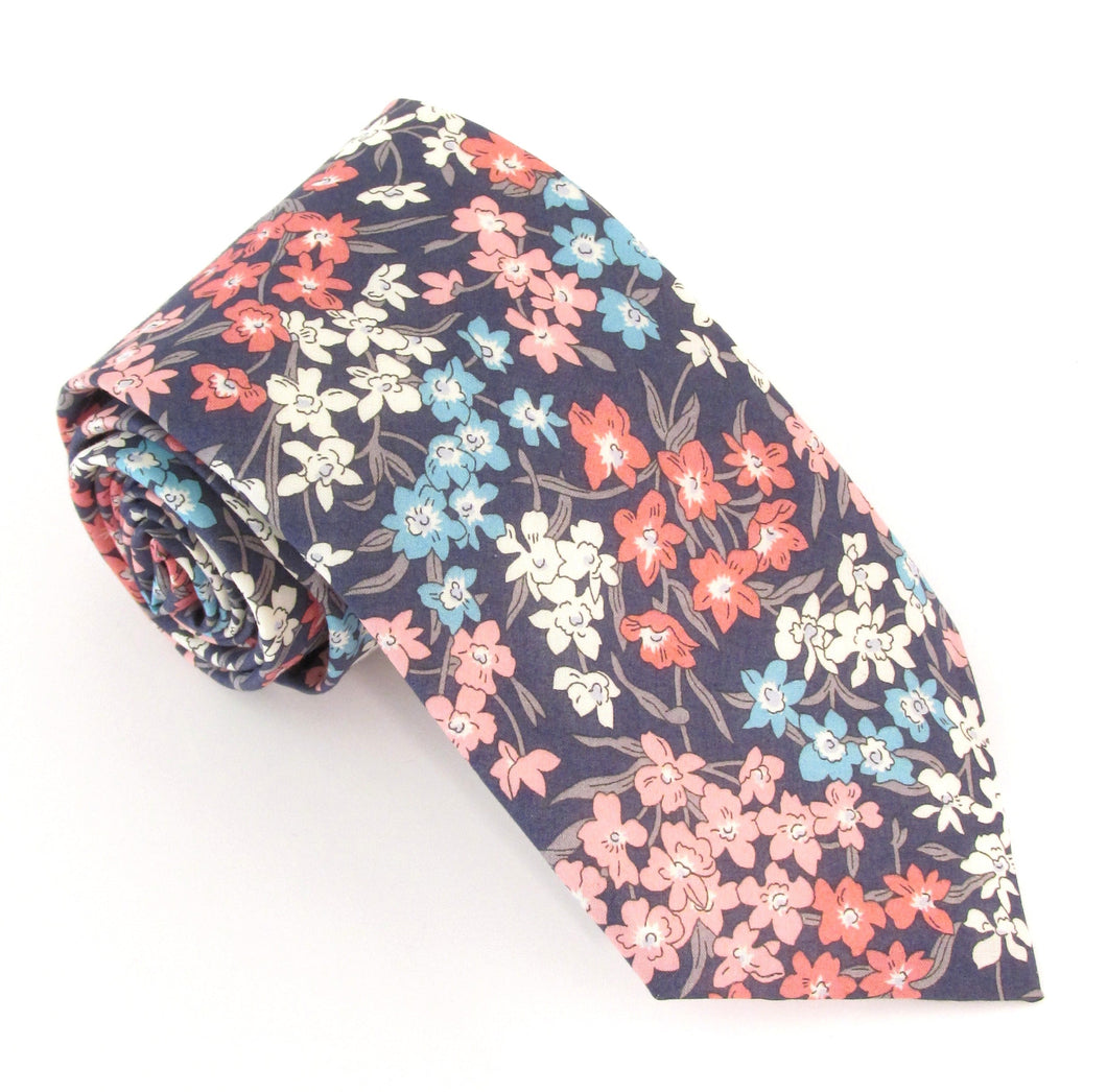 Boys Sea Blossom Pink Cotton Tie Made with Liberty Fabric 