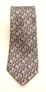 Beige & Blue Herringbone London Silk Tie by Van Buck