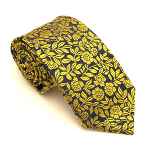 Navy & Gold Leaf London Silk Tie by Van Buck