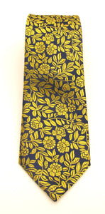 Navy & Gold Leaf London Silk Tie by Van Buck
