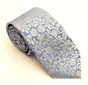 Sky Blue & Silver Leaf London Silk Tie by Van Buck
