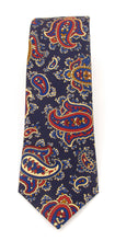 Navy Large Paisley Printed English Silk Tie by Van Buck