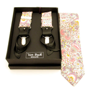 Lodden Pink Tie & Trouser Braces Gift Set Made with Liberty Fabric