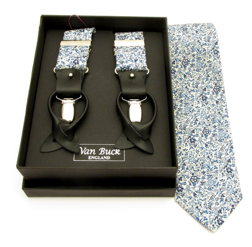 Katie & Millie Blue Tie & Trouser Braces Gift Set Made with Liberty Fabric