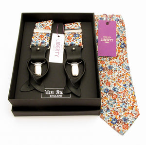 Emma & Georgina Orange Tie & Trouser Braces Gift Set Made with Liberty Fabric
