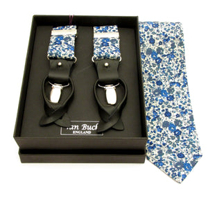 Emma & Georgina Blue Tie & Trouser Braces Gift Set Made with Liberty Fabric