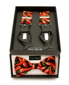 Red Chillies Bow Tie & Trouser Braces Gift Set by Van Buck