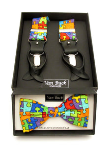 Large Puzzle Bow Tie & Trouser Braces Gift Set by Van Buck