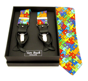 Large Puzzle Tie & Trouser Braces Gift Set by Van Buck