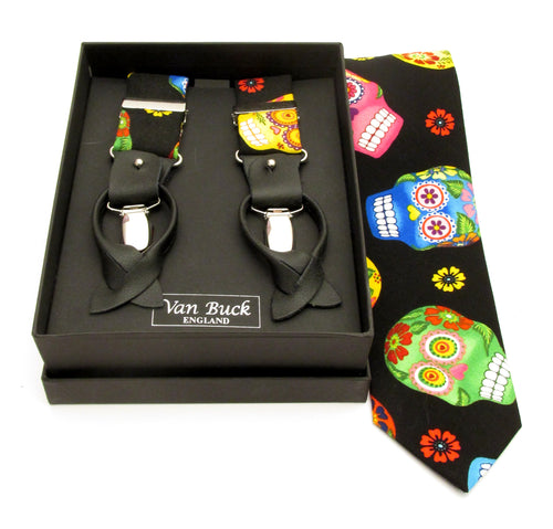 Skull Tie & Trouser Braces Gift Set by Van Buck