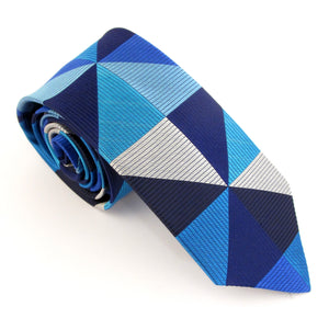 Limited Edition Blue Geometric Triangles Silk Tie by Van Buck 