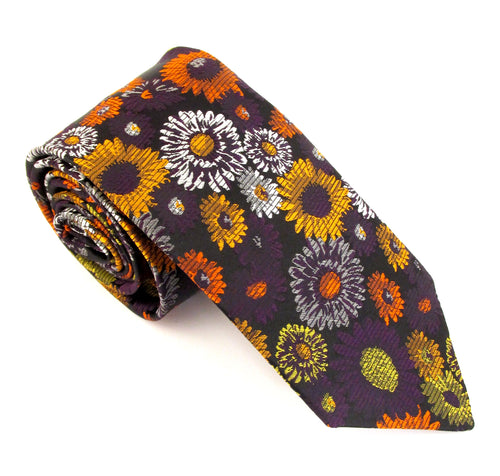 Limited Edition Black & Gold Painted Flower Silk Tie by Van Buck 