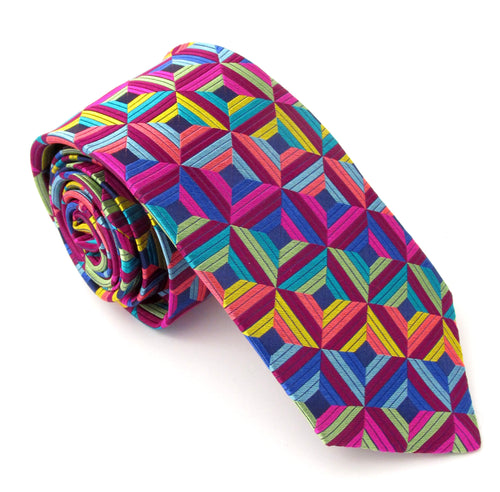 Limited Edition Multicoloured Geometric Frame Silk Tie by Van Buck 