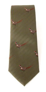 Green Running Pheasant Country Silk Tie by Van Buck