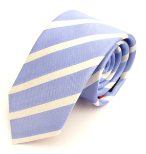 Striped Sky Blue with White Silk Tie 