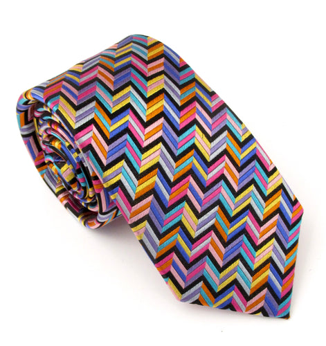 Multicoloured Herringbone Red Label Silk Tie by Van Buck 