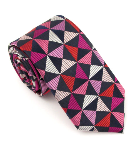 Cerise Pink Geometric Red Label Silk Tie by Van Buck 