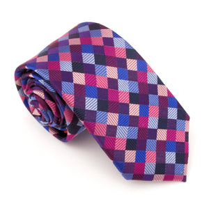 Pink & Blue Square Red Label Silk Tie by Van Buck 