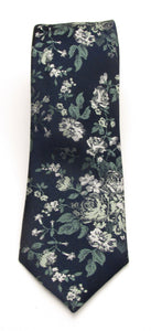 Navy & Sage Green Floral London Silk Tie by Van Buck