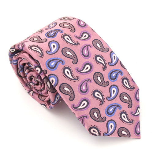 Pink Teardrop Paisley London Silk Tie by Van Buck