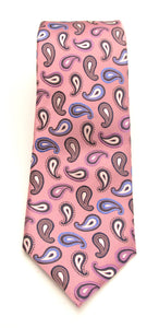 Pink Teardrop Paisley London Silk Tie by Van Buck