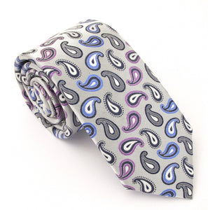 Silver Teardrop Paisley London Silk Tie by Van Buck