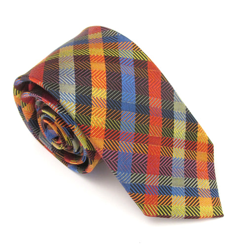 Gold & Orange Check Red Label Silk Tie by Van Buck 