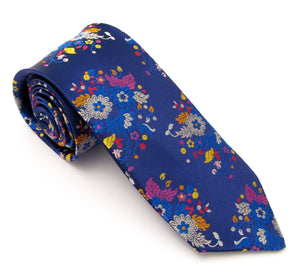 Van Buck Limited Edition Blue Detailed Floral Silk Tie