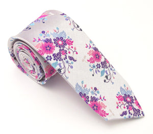 Van Buck Limited Edition Silver Detailed Floral Silk Tie 