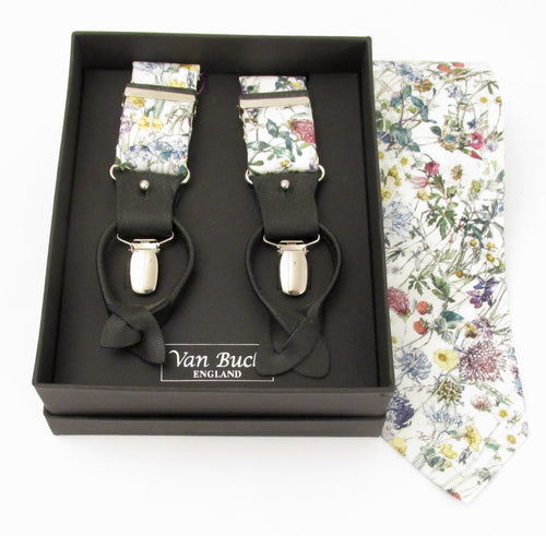 Wild Flowers Ivory Tie & Trouser Braces Gift Set Made with Liberty Fabric