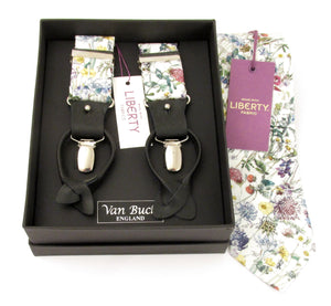 Wild Flowers Ivory Tie & Trouser Braces Gift Set Made with Liberty Fabric