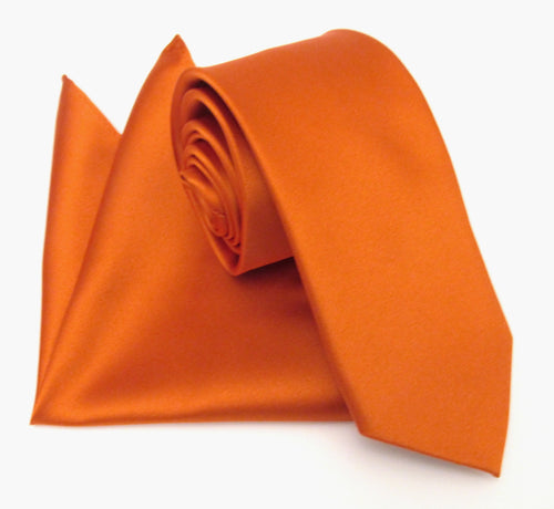 Burnt Orange Satin Tie & Pocket Square Set by Van Buck