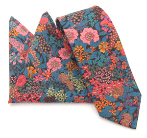 Ciara Orange Cotton Tie & Pocket Square Made with Liberty Fabric