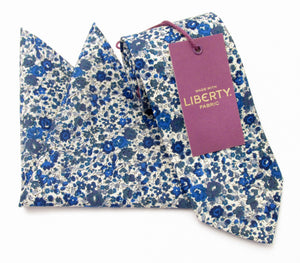 Emma & Georgina Blue Cotton Tie & Pocket Square Made with Liberty Fabric