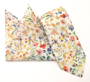 Felda Multicoloured Cotton Tie & Pocket Square Made with Liberty Fabric 