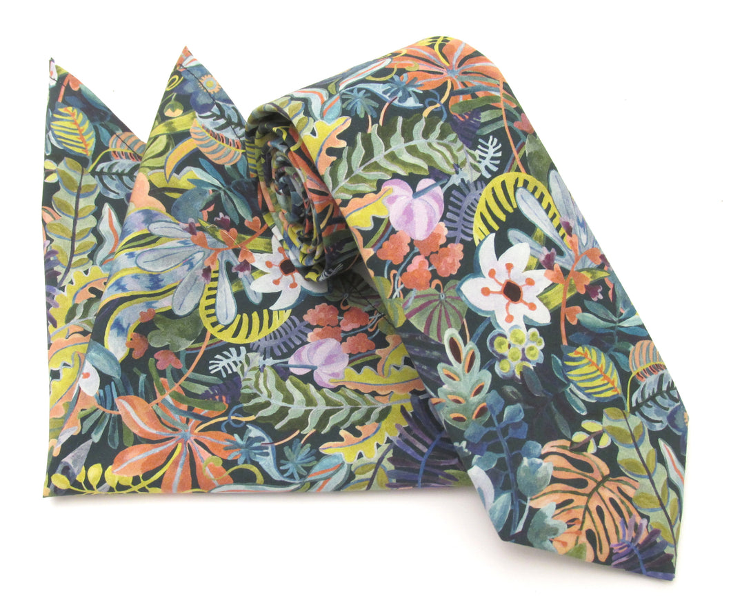 Jungle Cotton Tie & Pocket Square Made with Liberty Fabric 