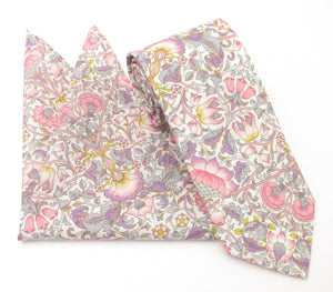 Lodden Pink Cotton Tie & Pocket Square Made with Liberty Fabric